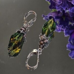 Green and Yellow Crystal Drop Sterling Silver Earrings